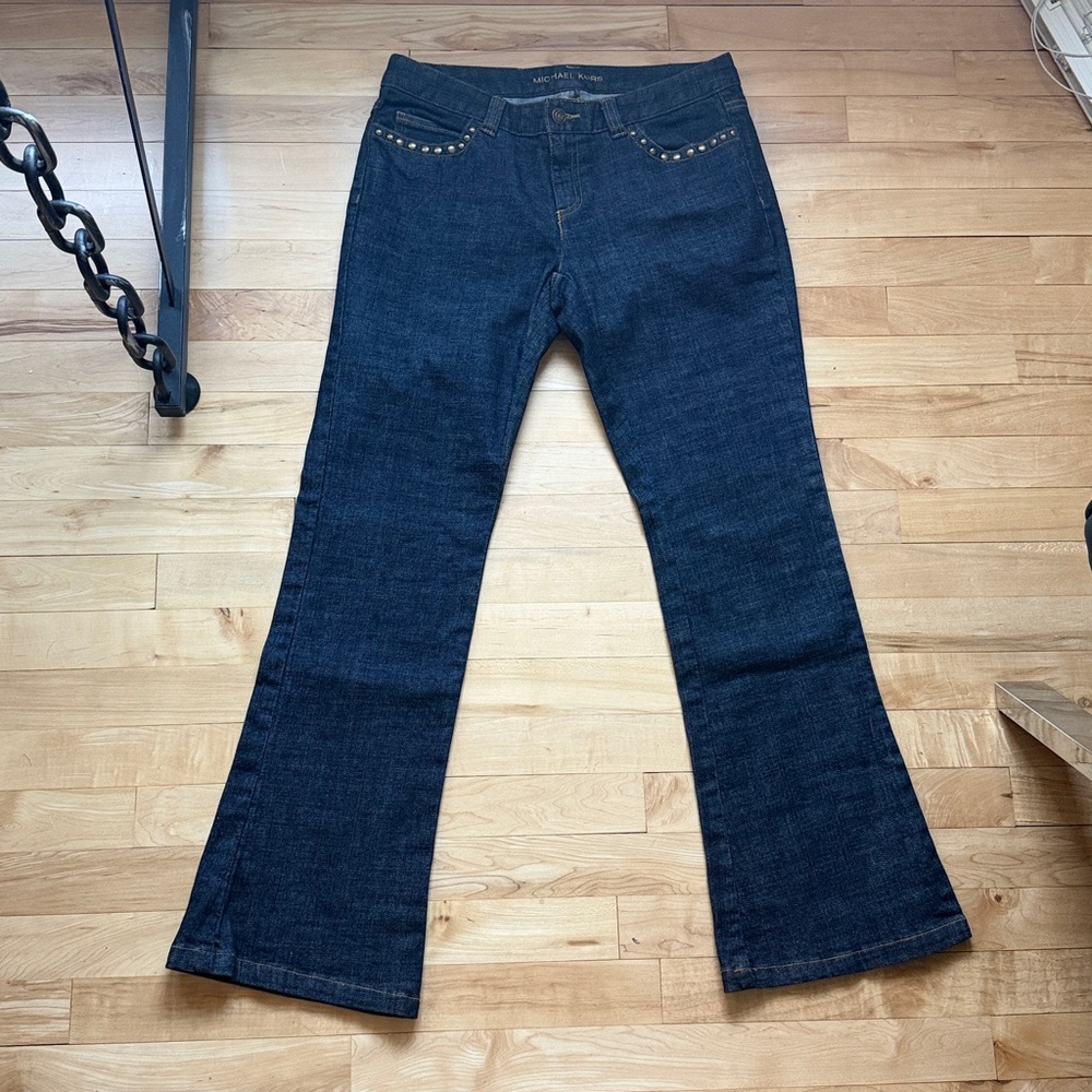 Michael Kors Dark Blue Flare Jeans with Studded Detail